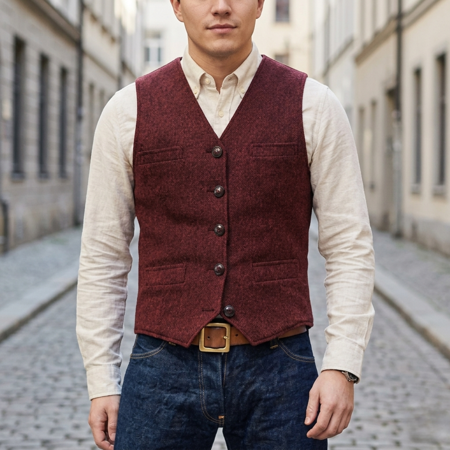 Men's Textured Tweed Waistcoat | Classic V-Neck Tailored Vest for Smart-Casual Style 7
