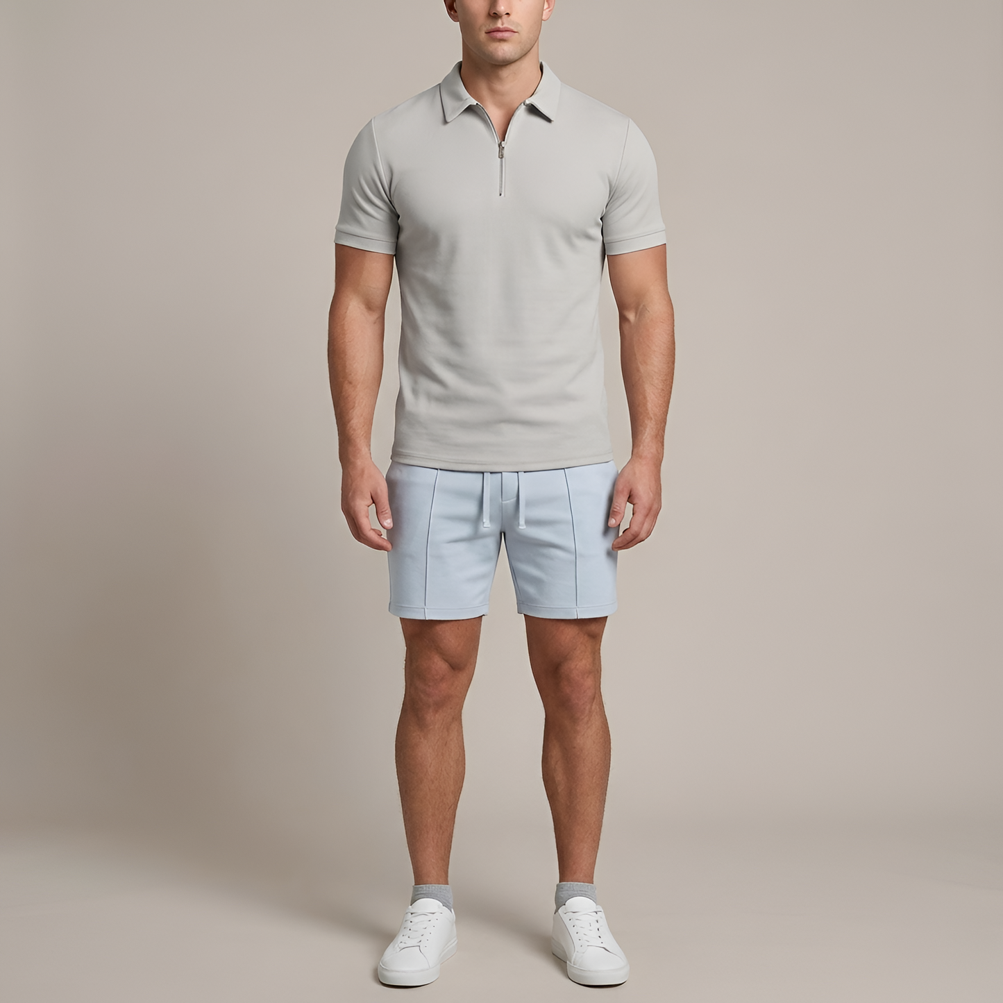 Men's short-sleeved polo shirt with zip and classic slim-fit collar 7
