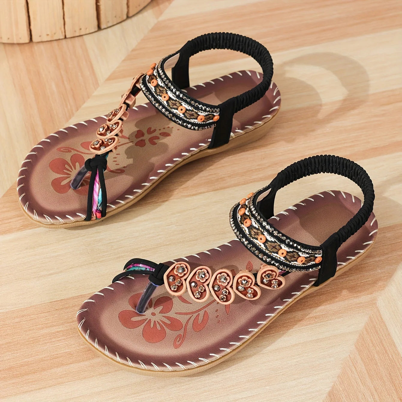 Women's Bohemian Beaded Sandals | Comfortable Floral Accent Footwear for Summer 7