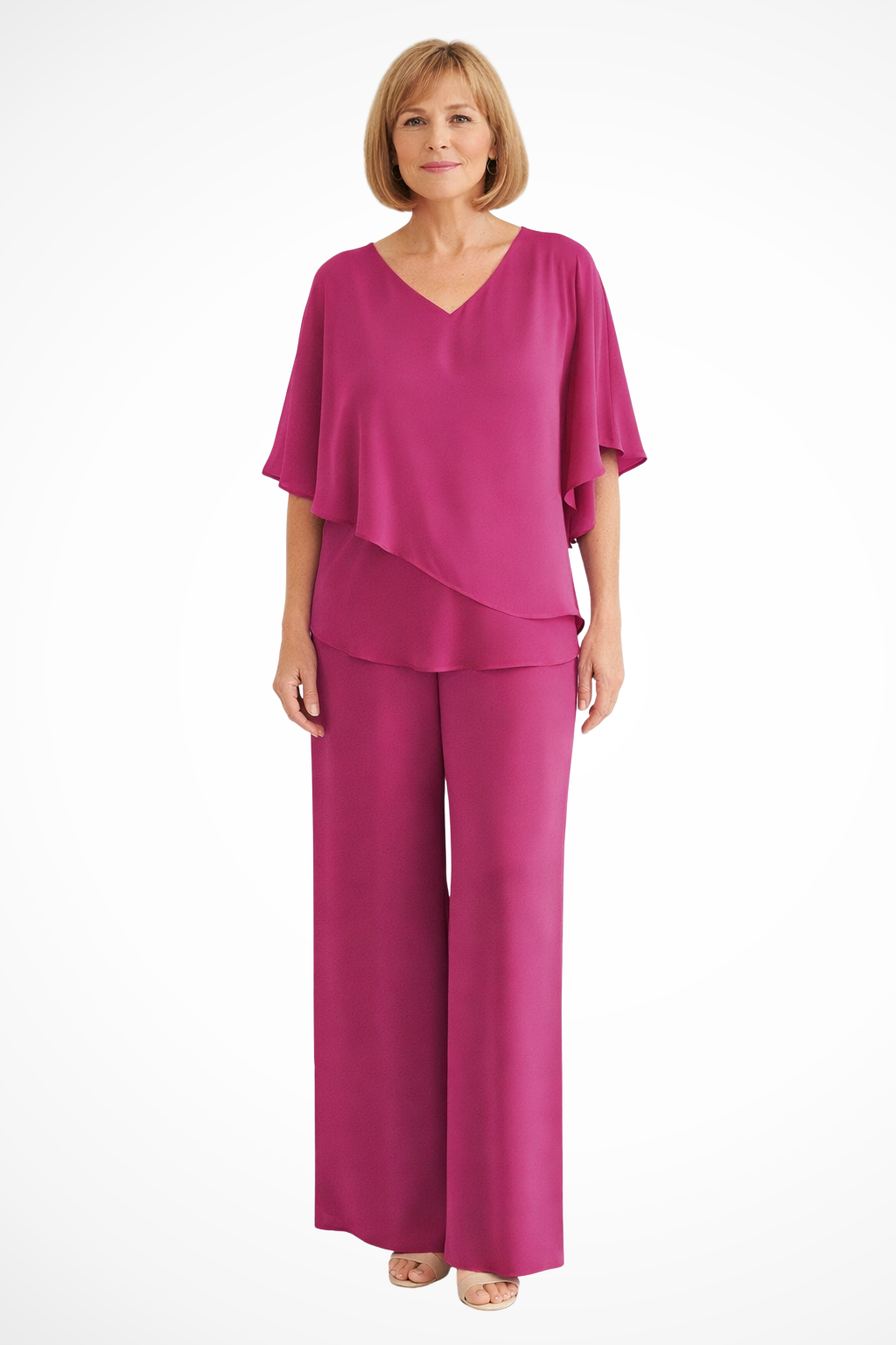 Women's Cobalt Blue V Neck Batwing Sleeve Top | Elegant Wide Leg Trousers Set | Stylish Two-Piece Outfit 9