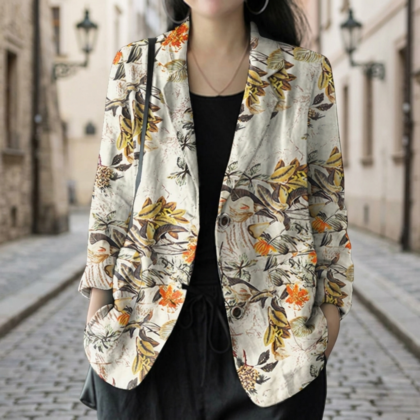 Women's Lightweight Floral Print Blazer | Elegant Relaxed Spring Jacket 4