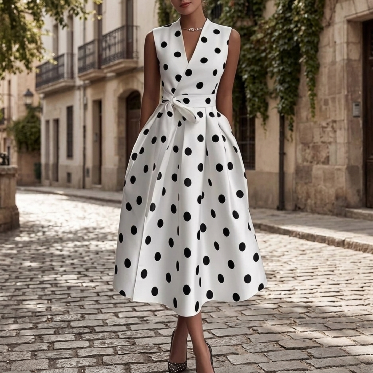 Women's Lightweight Polka Dot Midi Dress | Chic Sleeveless A-Line Summer Dress 2