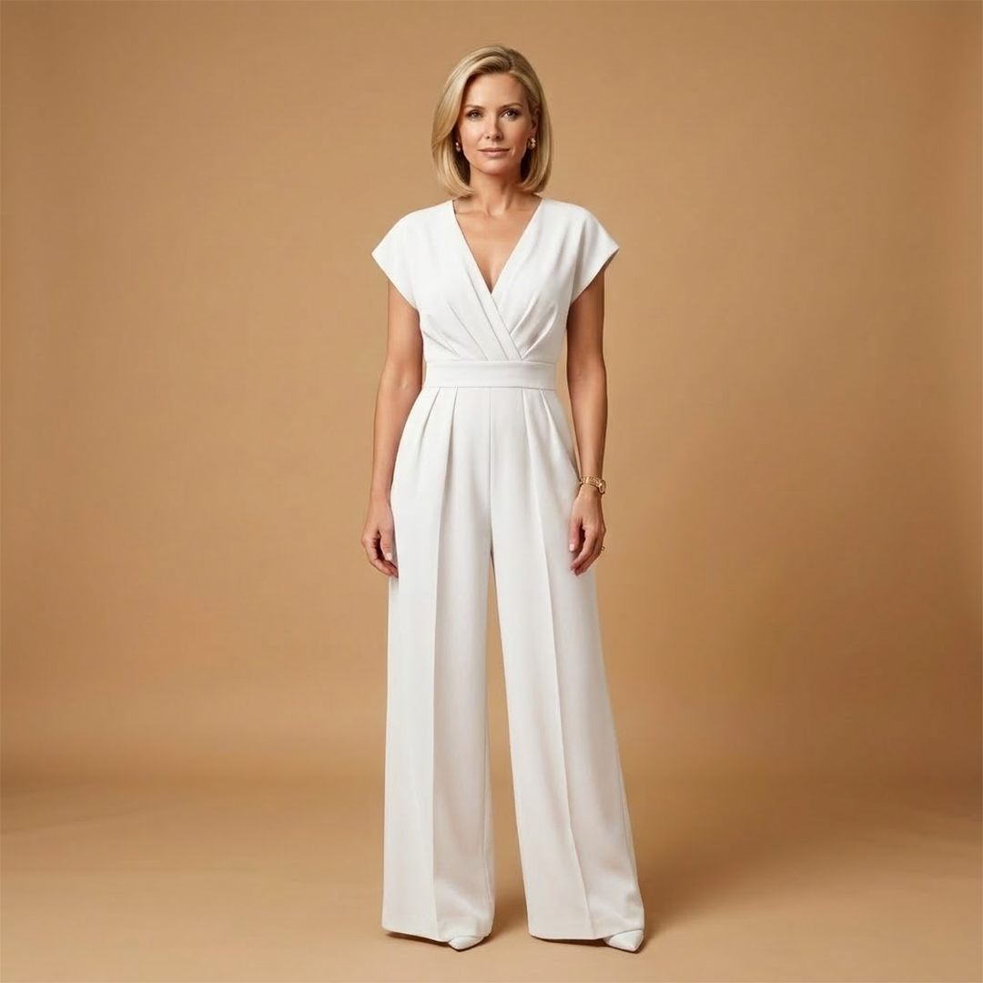 Women's Woven Jumpsuit | Elegant V-Neck Flutter Sleeve Wide-Leg Outfit 6