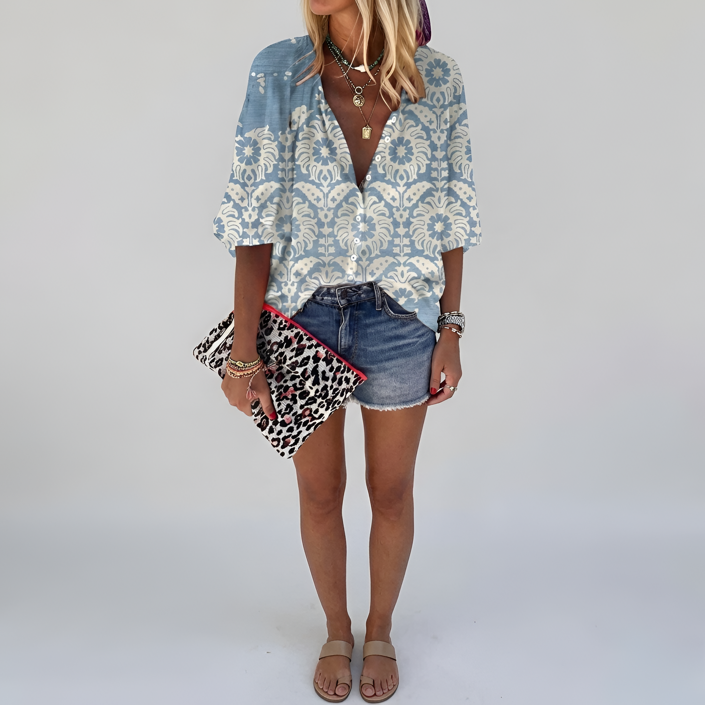 Women's floral blouse with buttons, long sleeve, elegant casual day shirt 6
