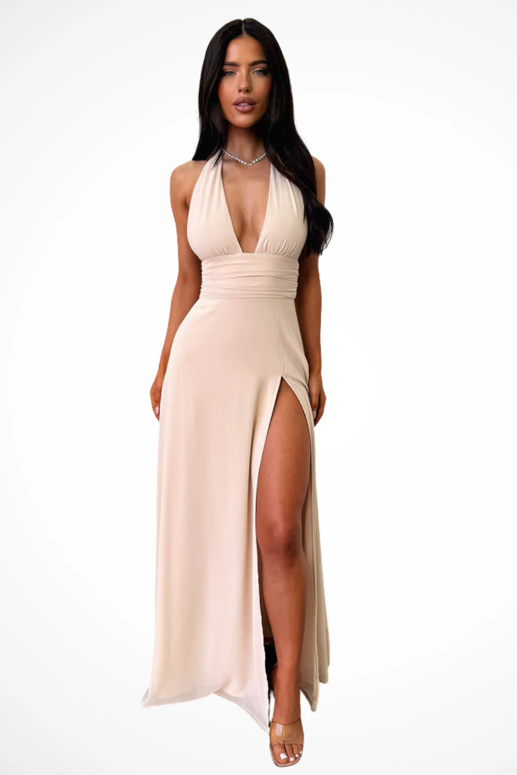 Women’s Halter Neck Maxi Dress with Side Slit