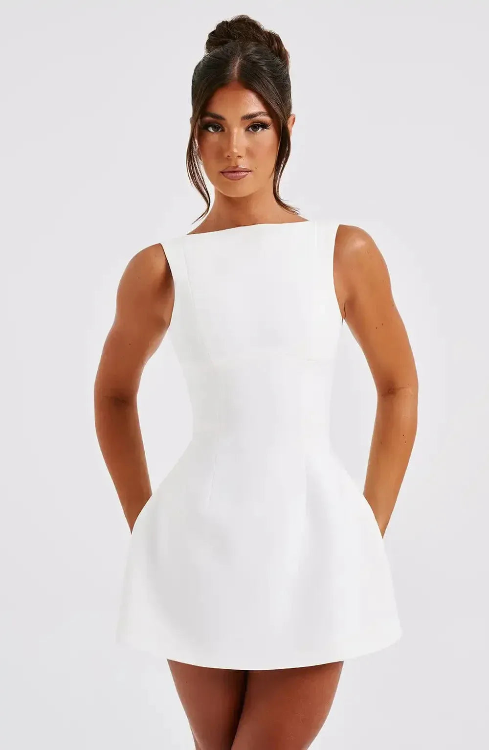 A-Line Boat Neck Mini Dress