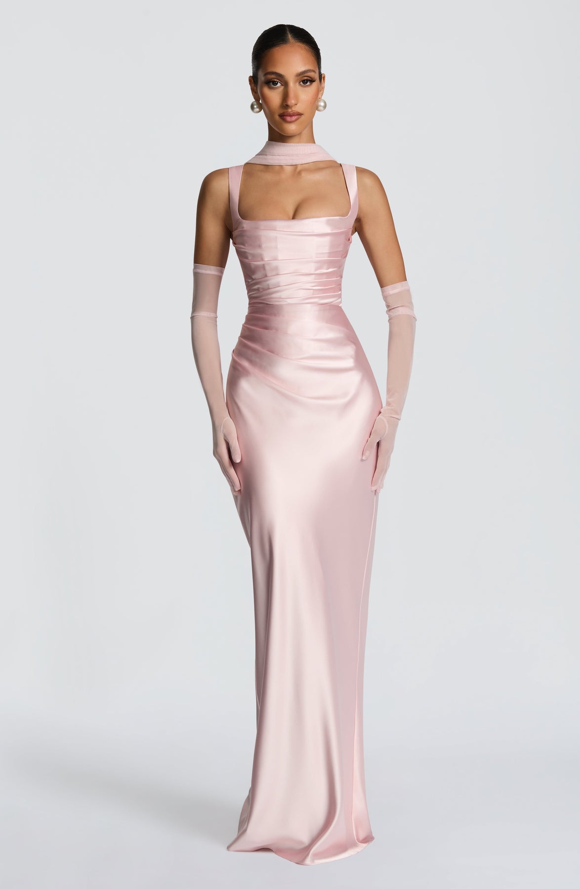 Square Neck Satin Maxi Dress with Tie Back Elegant Evening Dress
