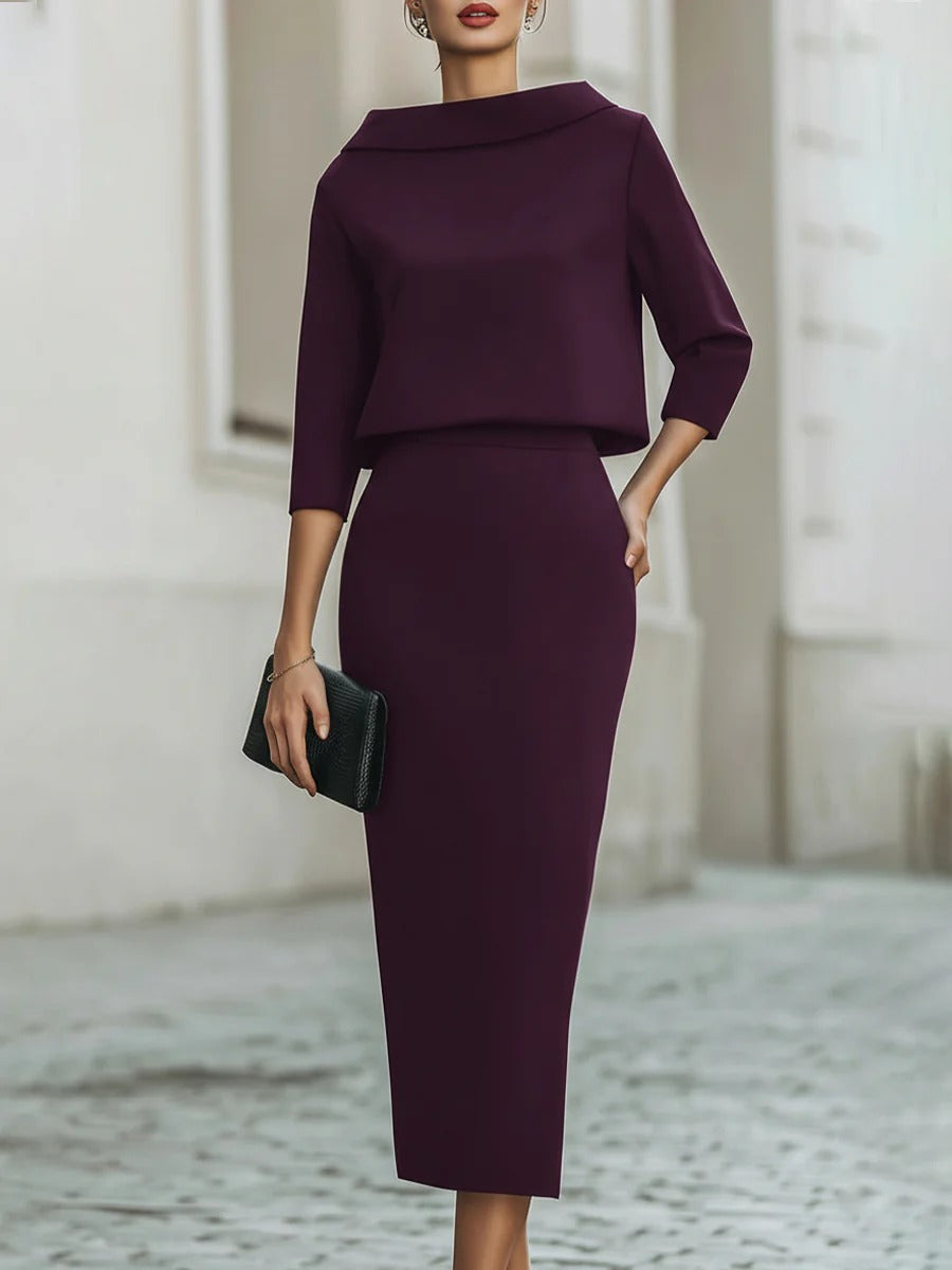 Boat Neck Top and Midi Skirt Set - image 2