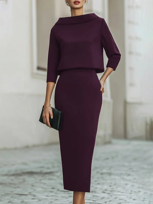 Boat Neck Top and Midi Skirt Set - image 2