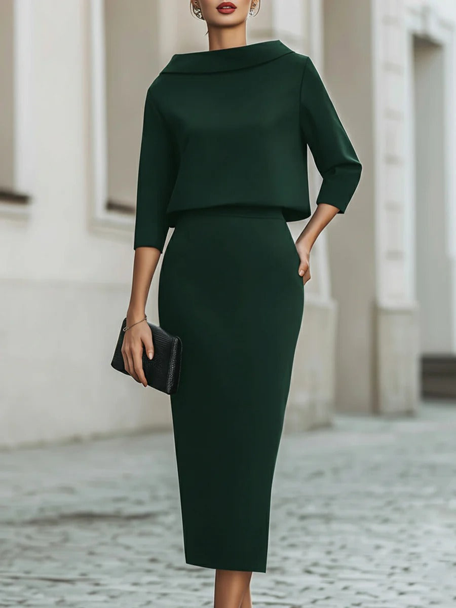 Boat Neck Top and Midi Skirt Set - image 3