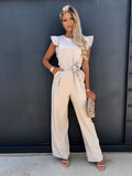 Elegant Belted Ruffle Sleeve Jumpsuit - image 1