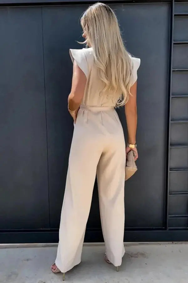 Elegant Ruffle Sleeve Belted Jumpsuit 1