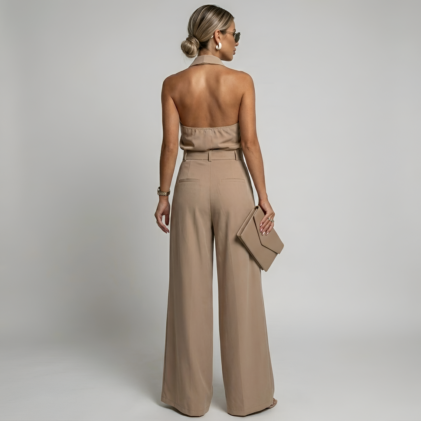 Elegant Women's Palazzo Pants and High Neck Halter Top Jumpsuit 2