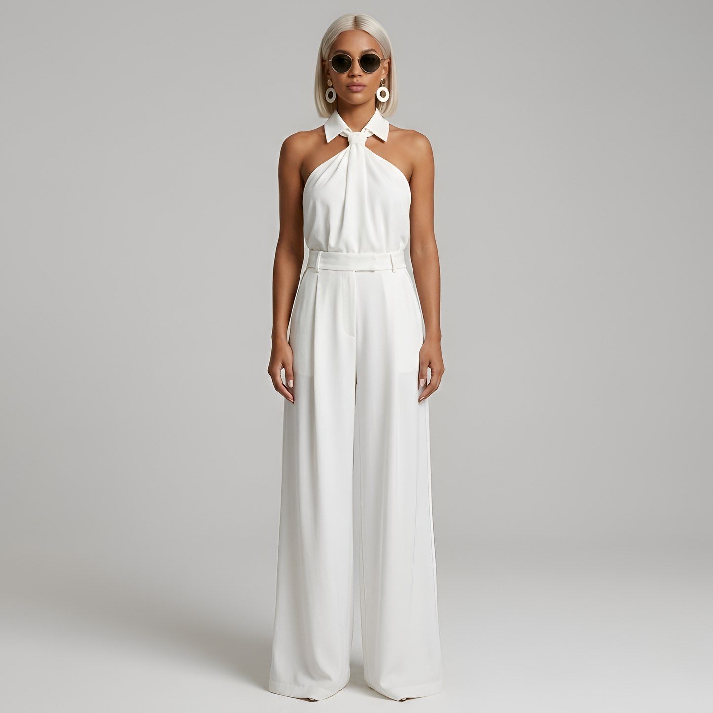 Elegant Women's Palazzo Pants and High Neck Halter Top Jumpsuit 3
