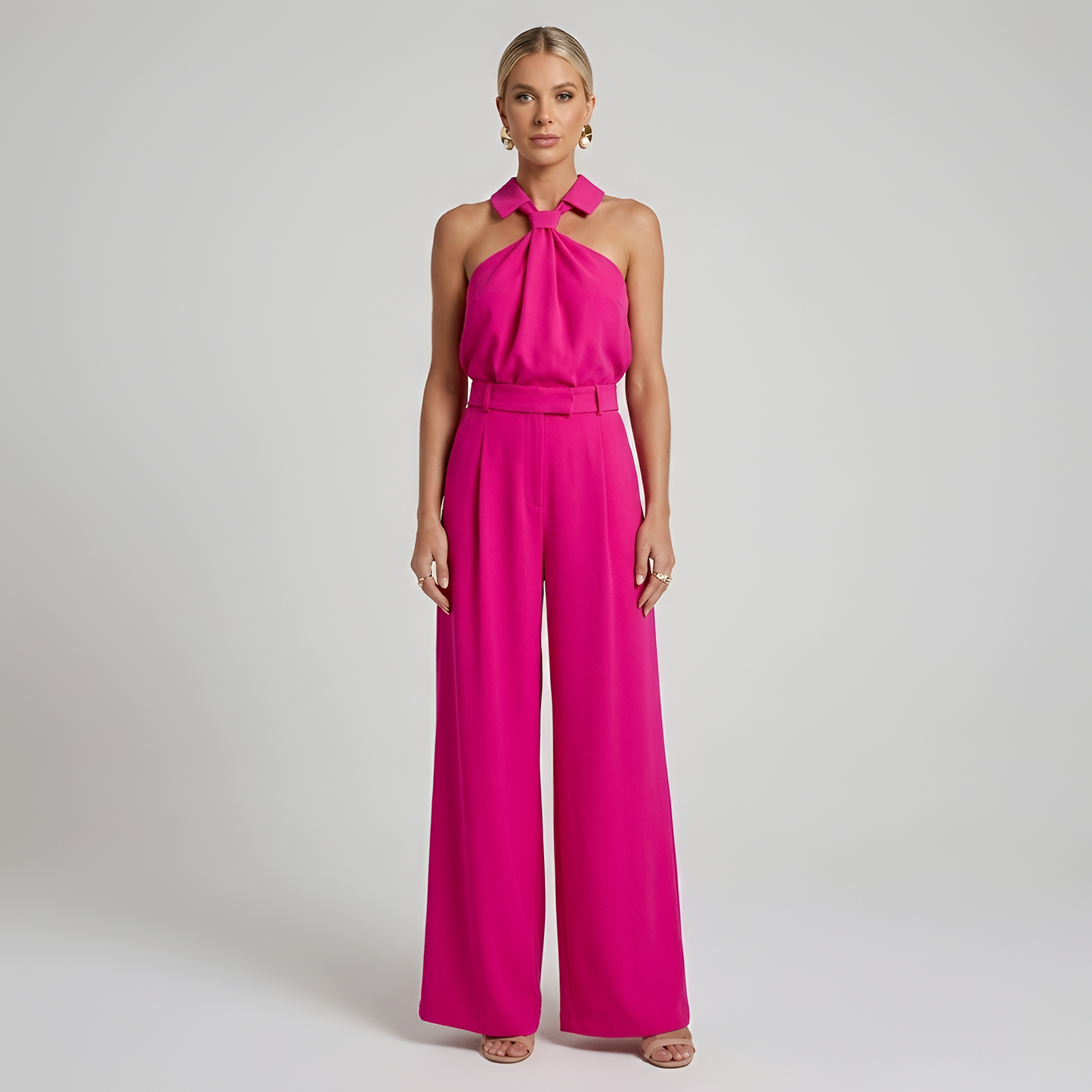 Elegant Women's Palazzo Pants and High Neck Halter Top Jumpsuit 4