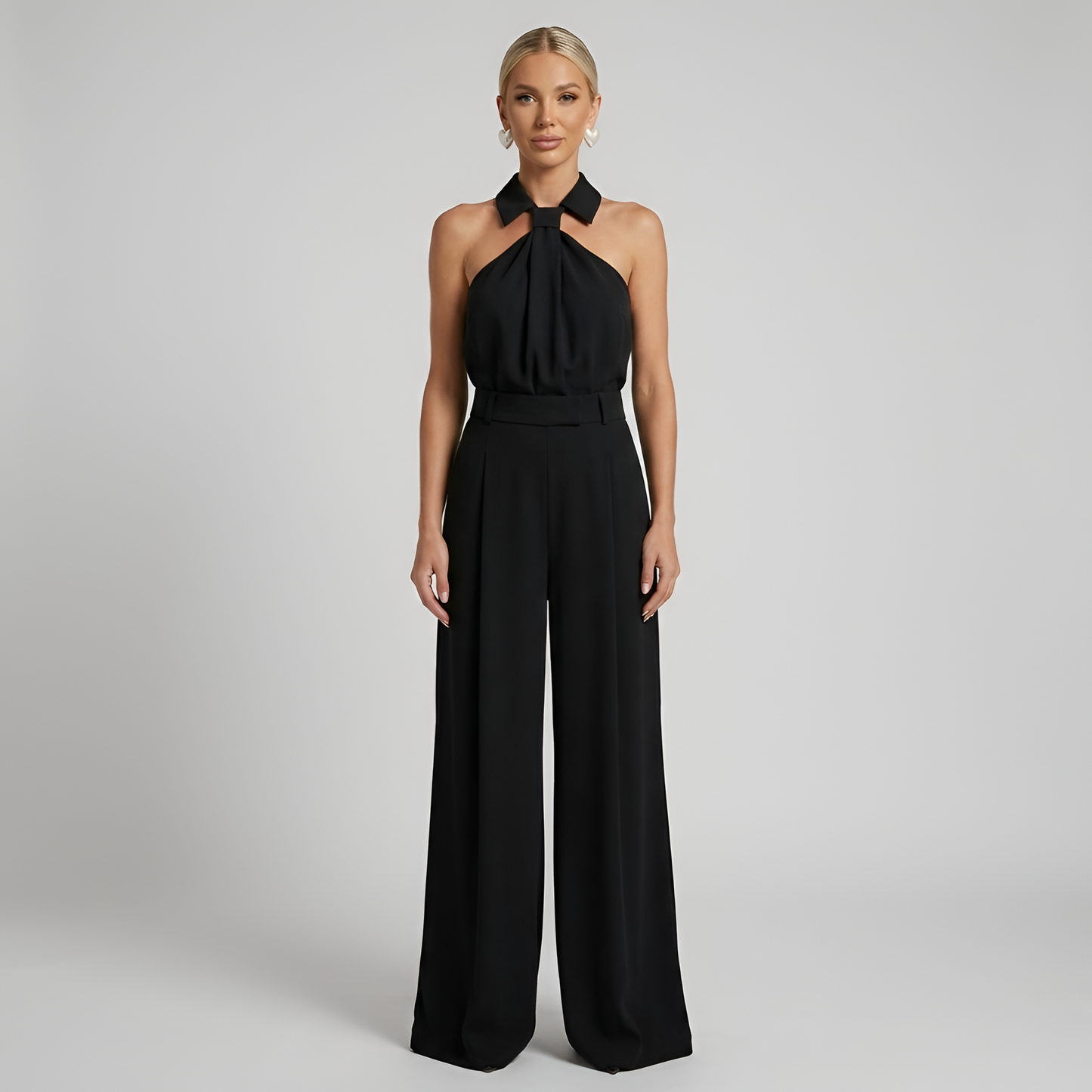 Elegant Women's Palazzo Pants and High Neck Halter Top Jumpsuit 5