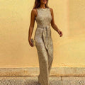 Gold Sequin Sleeveless Wide-Leg Jumpsuit with Waist Tie 0