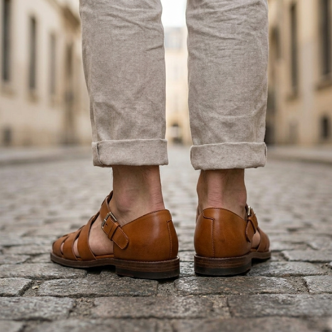 Men's Brown Leather Closed Toe Sandals | Comfortable Adjustable Summer Footwear 1