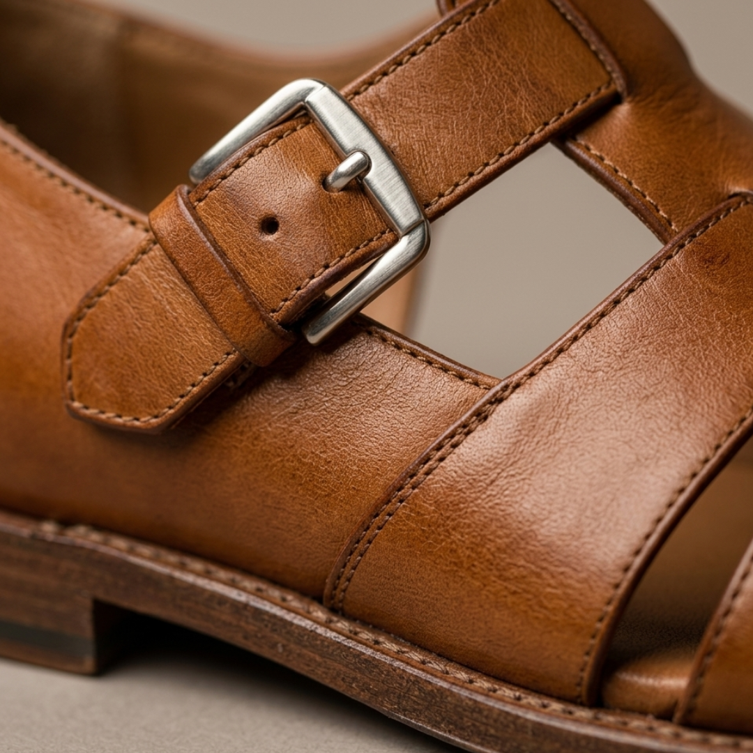 Men's Brown Leather Closed Toe Sandals | Comfortable Adjustable Summer Footwear 2