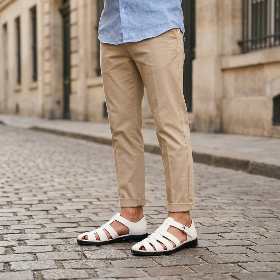 Men's Brown Leather Closed Toe Sandals | Comfortable Adjustable Summer Footwear 3