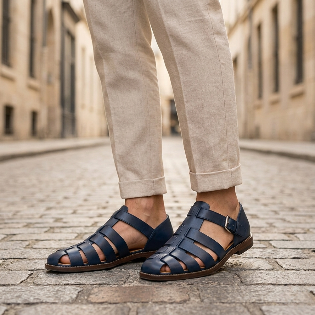 Men's Brown Leather Closed Toe Sandals | Comfortable Adjustable Summer Footwear 4