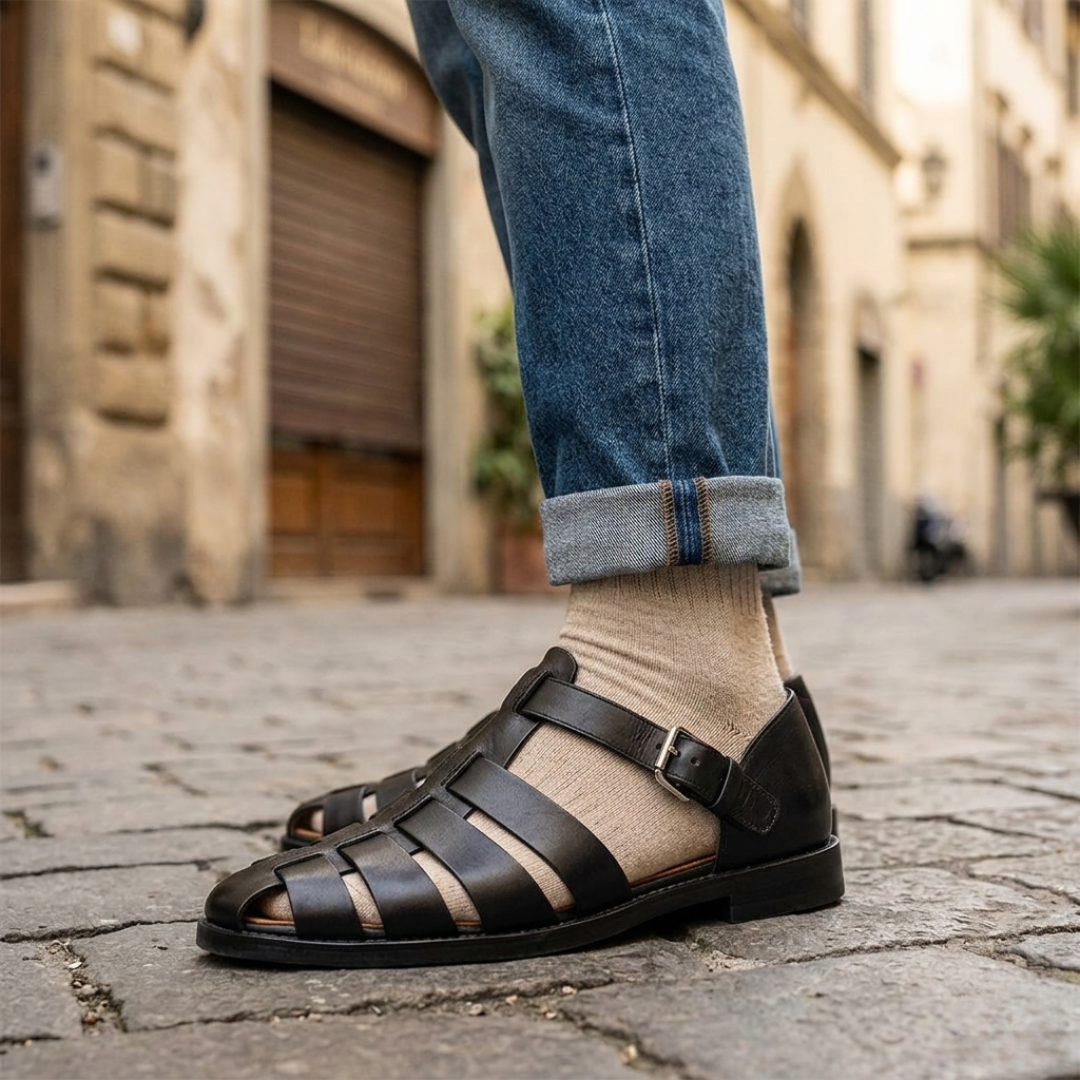 Men's Brown Leather Closed Toe Sandals | Comfortable Adjustable Summer Footwear 5