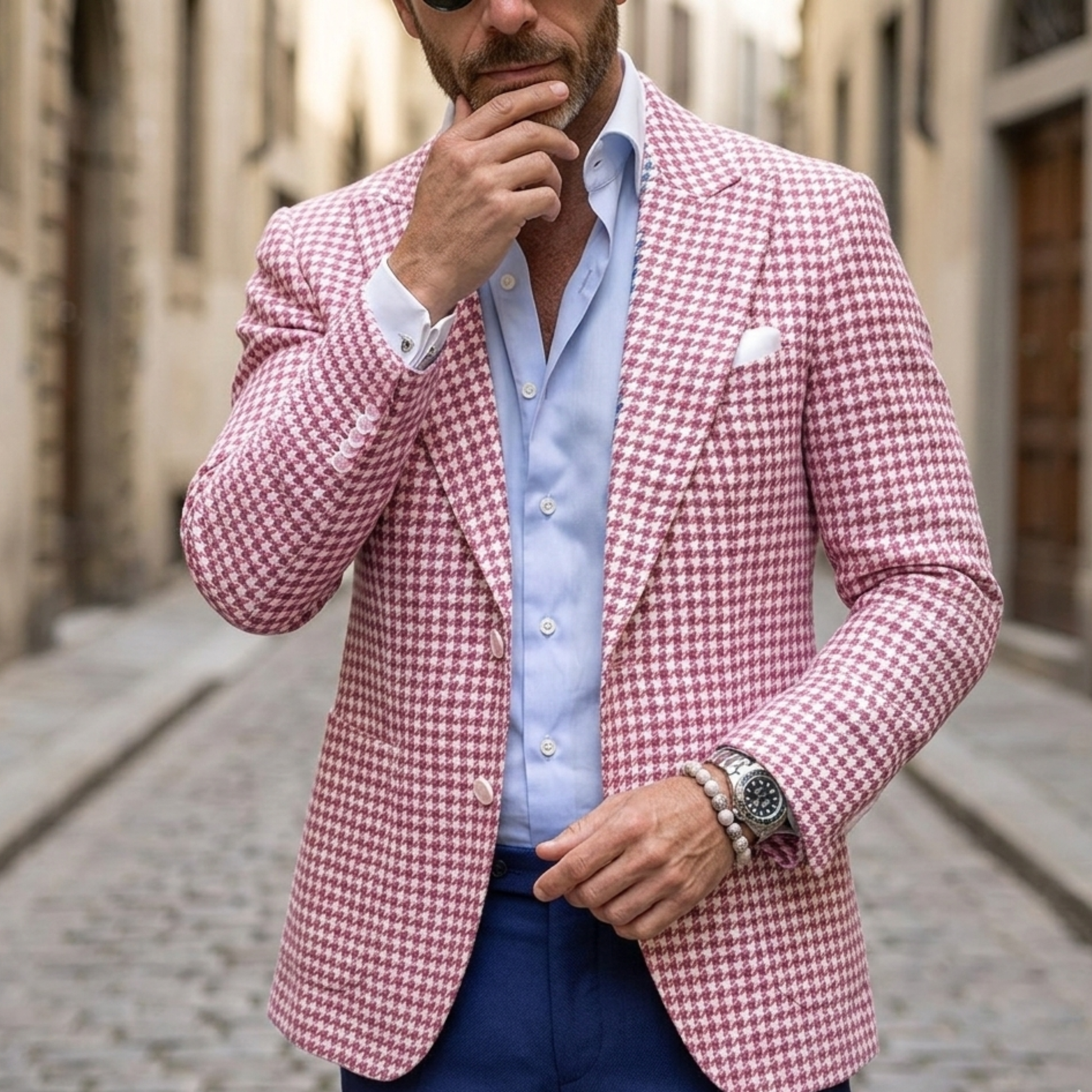 Men's Houndstooth Blazer Jacket | Tailored Slim Fit Sport Coat for Smart Casual Wear 0