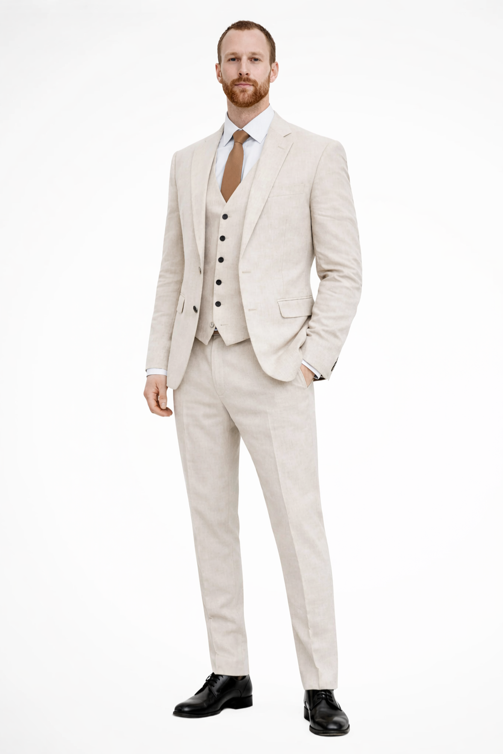Men's Light Blue Linen Suit | Elegant Three-Piece Wedding Suit Set for Formal Events 1