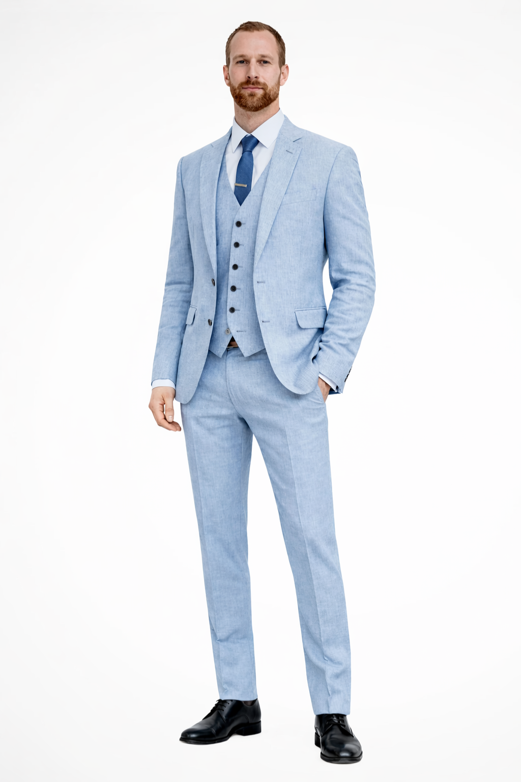Men's Light Blue Linen Suit | Elegant Three-Piece Wedding Suit Set for Formal Events 2