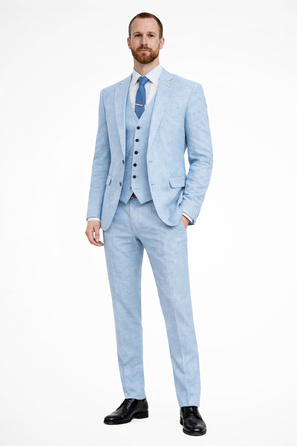 Men's Light Blue Linen Suit | Elegant Three-Piece Wedding Suit Set for Formal Events 5
