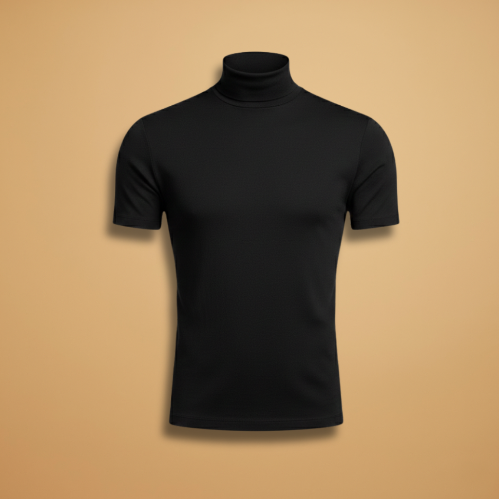 Men's Stretchy Roll Neck T-Shirt | Slim-Fit Versatile Layering Top for All-Year Wear 1