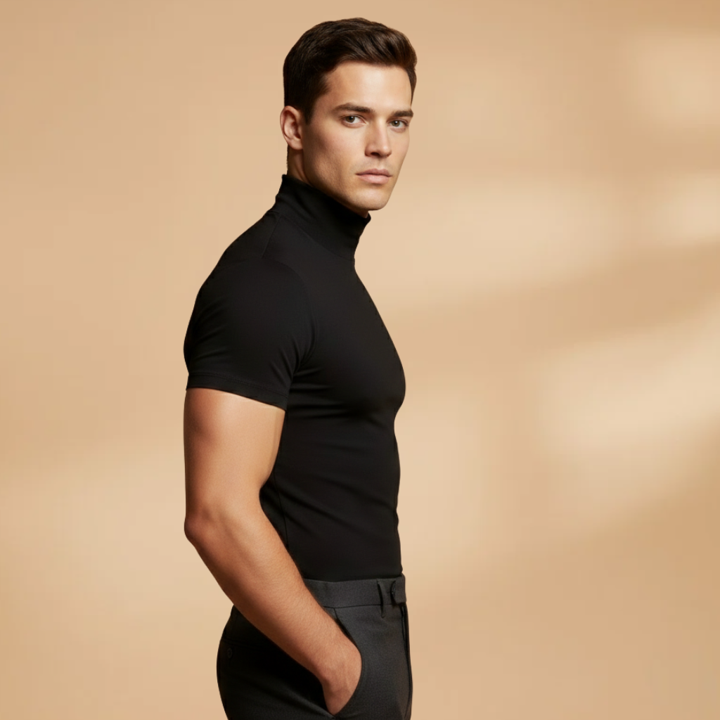 Men's Stretchy Roll Neck T-Shirt | Slim-Fit Versatile Layering Top for All-Year Wear 2
