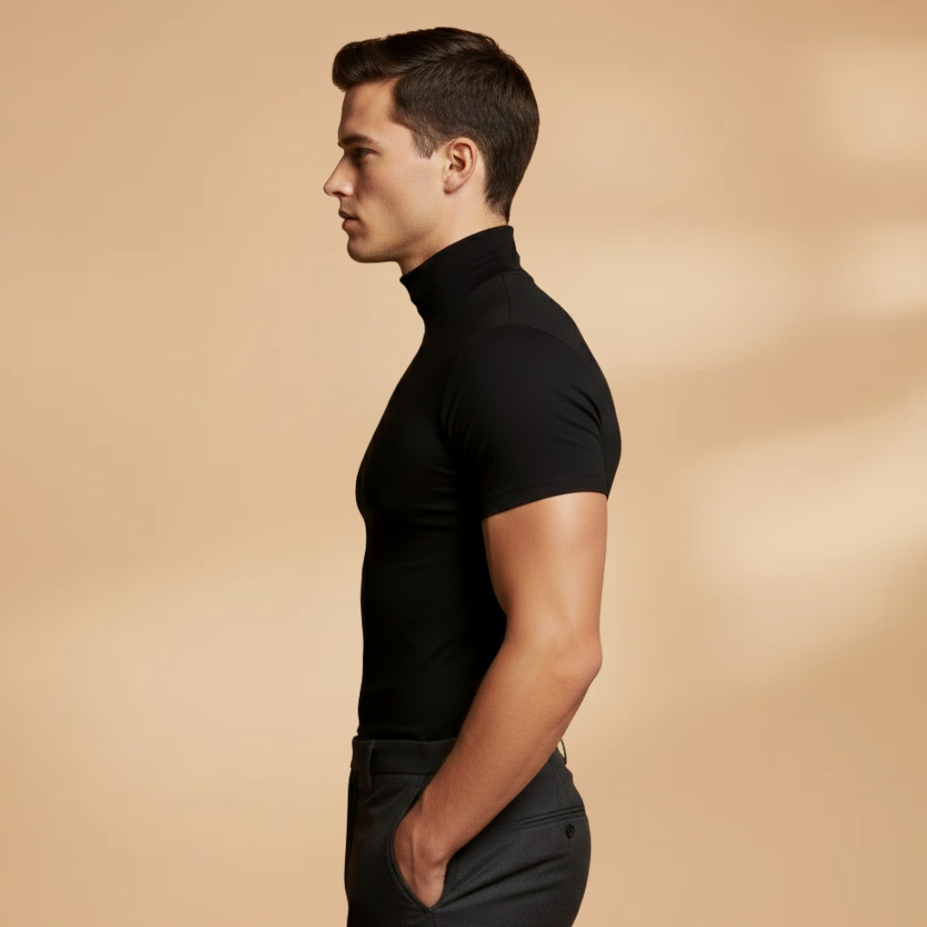 Men's Stretchy Roll Neck T-Shirt | Slim-Fit Versatile Layering Top for All-Year Wear 3