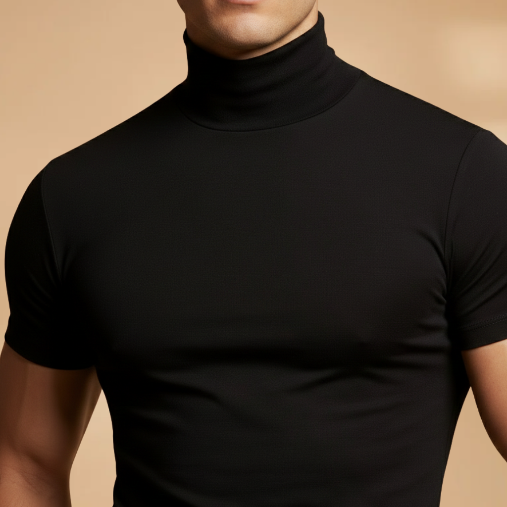 Men's Stretchy Roll Neck T-Shirt | Slim-Fit Versatile Layering Top for All-Year Wear 5