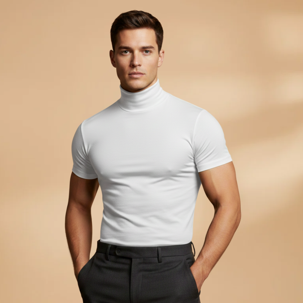 Men's Stretchy Roll Neck T-Shirt | Slim-Fit Versatile Layering Top for All-Year Wear 7