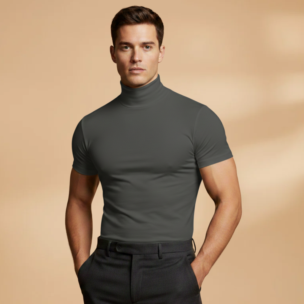 Men's Stretchy Roll Neck T-Shirt | Slim-Fit Versatile Layering Top for All-Year Wear 8