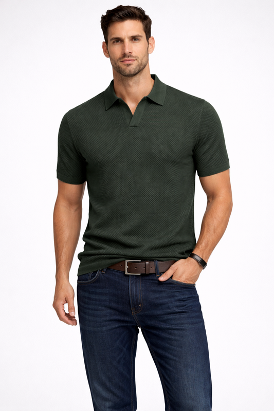 Men's Textured Knit Polo Shirt | Classic Short Sleeve Casual Top 0