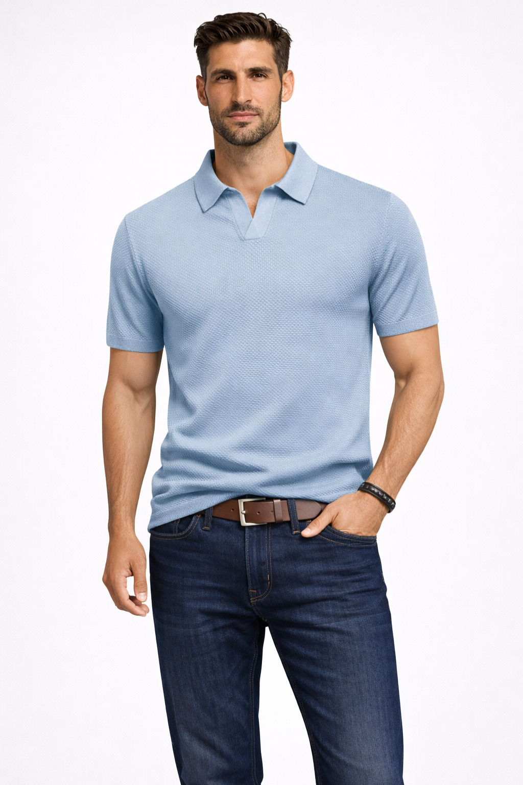 Men's Textured Knit Polo Shirt | Classic Short Sleeve Casual Top 10