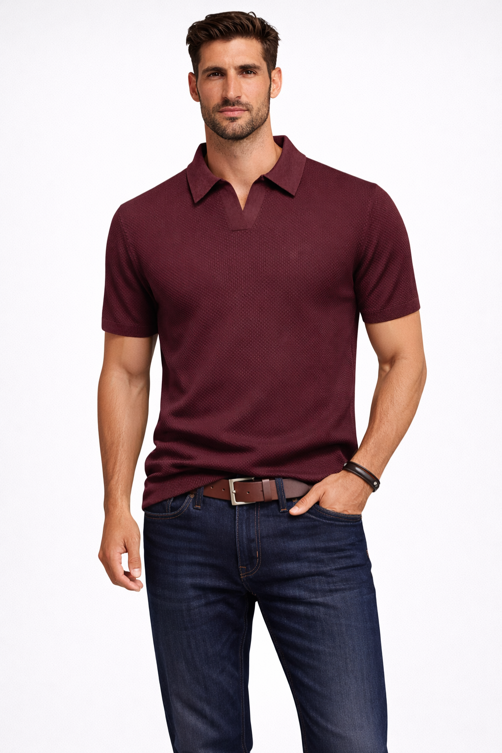 Men's Textured Knit Polo Shirt | Classic Short Sleeve Casual Top 11