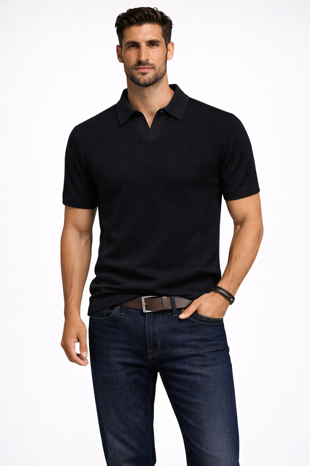 Men's Textured Knit Polo Shirt | Classic Short Sleeve Casual Top 12