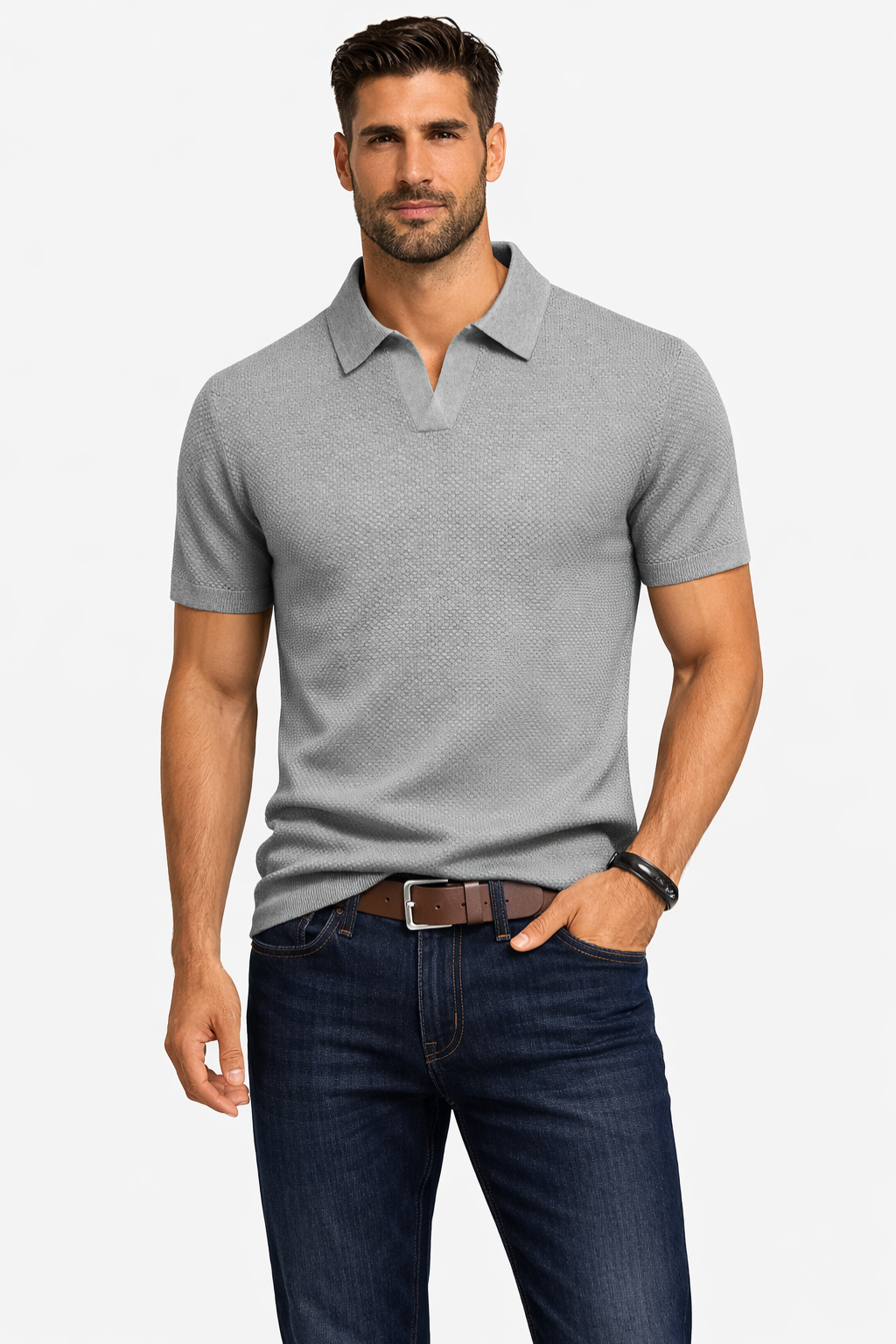 Men's Textured Knit Polo Shirt | Classic Short Sleeve Casual Top 13