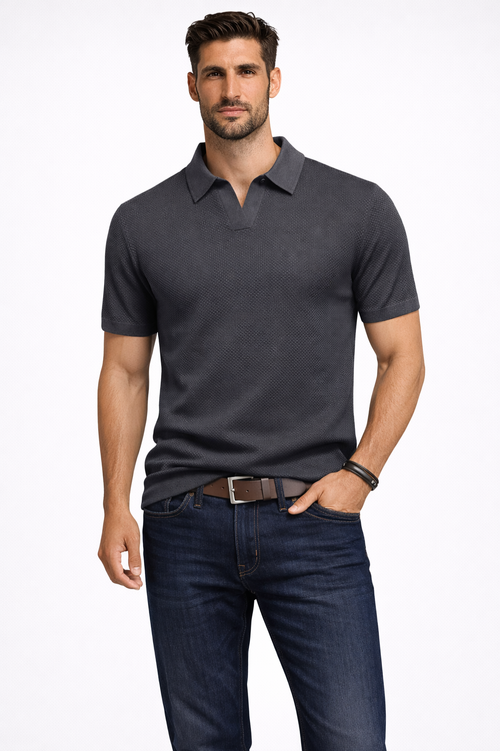 Men's Textured Knit Polo Shirt | Classic Short Sleeve Casual Top 14