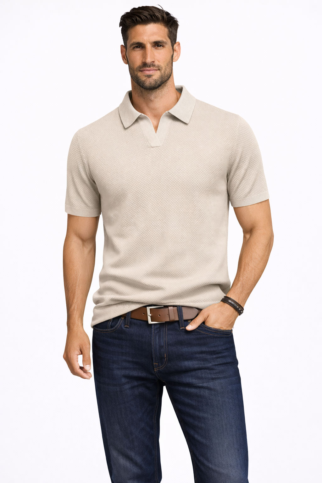 Men's Textured Knit Polo Shirt | Classic Short Sleeve Casual Top 15