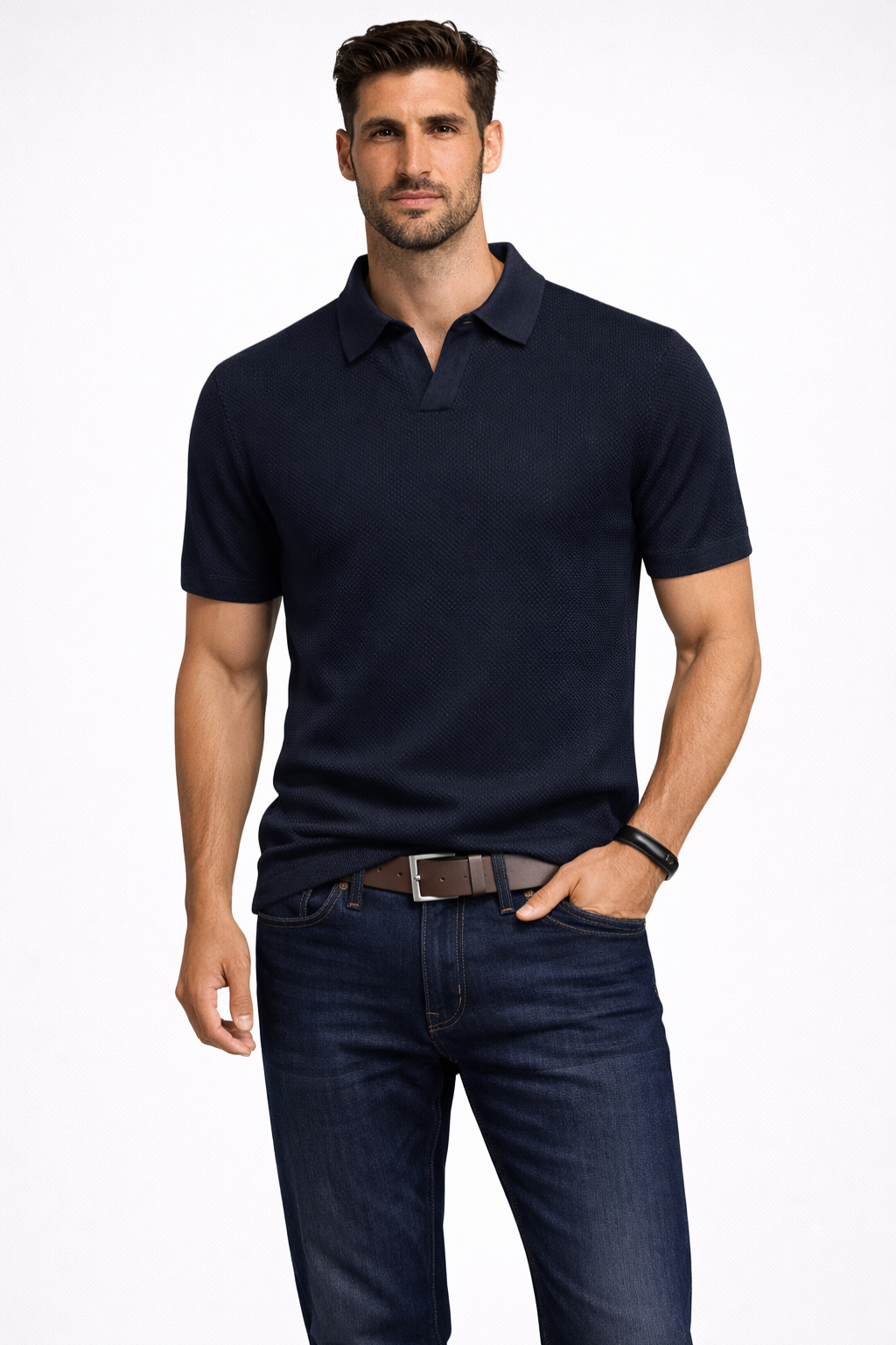 Men's Textured Knit Polo Shirt | Classic Short Sleeve Casual Top 2