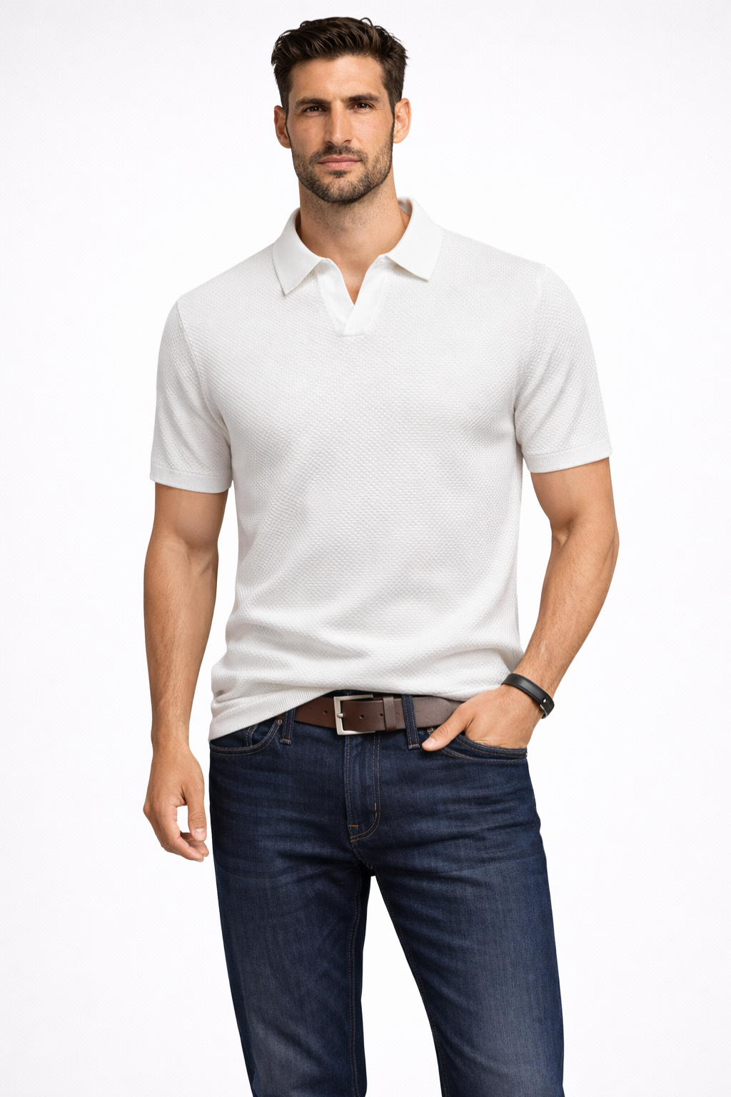 Men's Textured Knit Polo Shirt | Classic Short Sleeve Casual Top 4