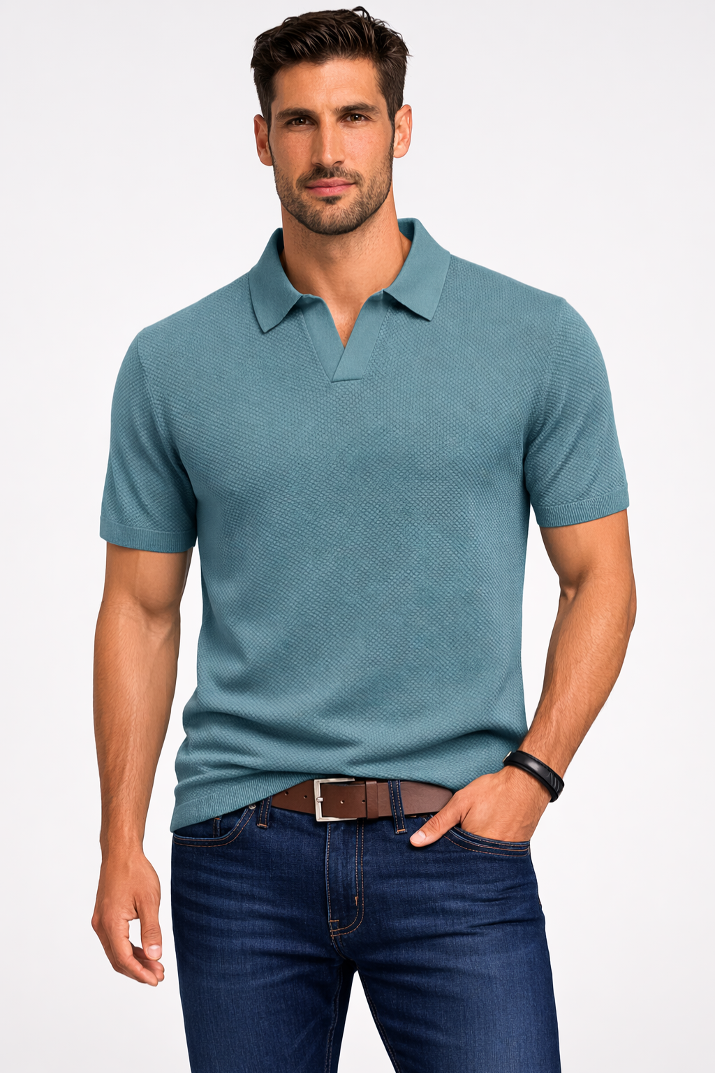 Men's Textured Knit Polo Shirt | Classic Short Sleeve Casual Top 6
