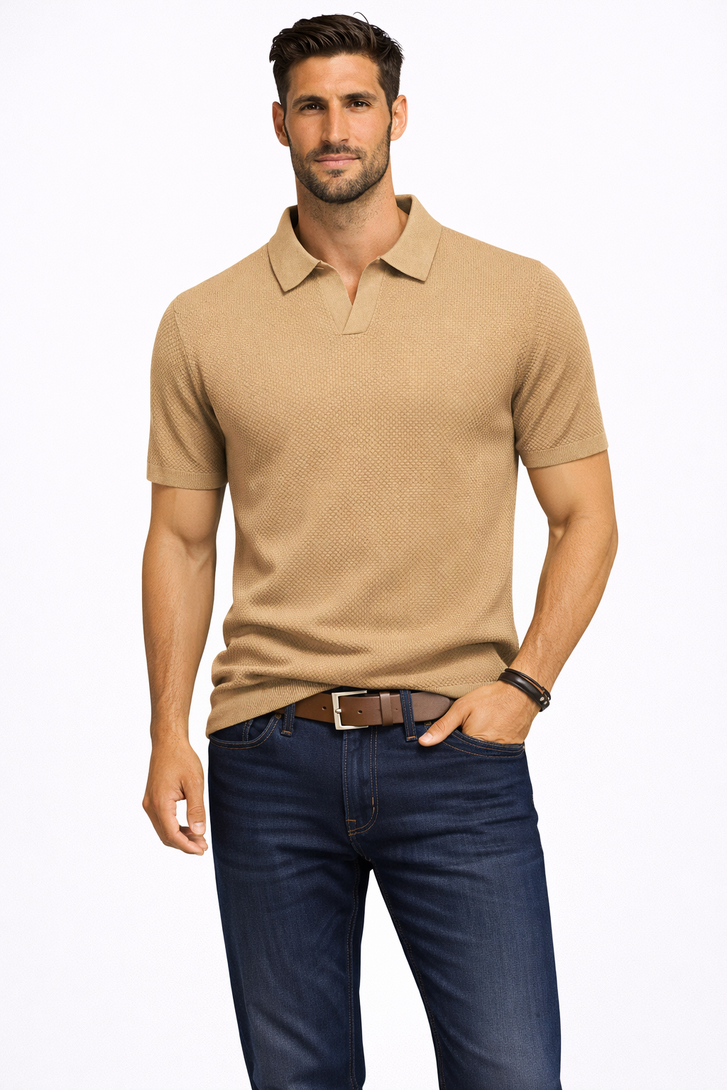 Men's Textured Knit Polo Shirt | Classic Short Sleeve Casual Top 9