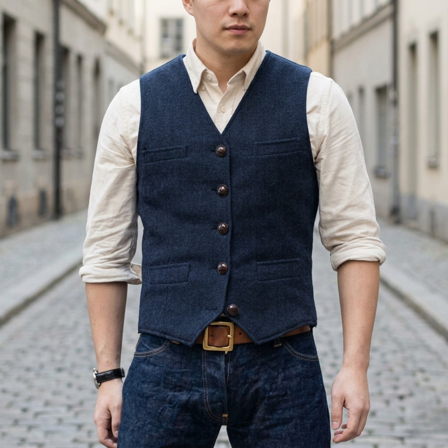 Men's Textured Tweed Waistcoat | Classic V-Neck Tailored Vest for Smart-Casual Style 1