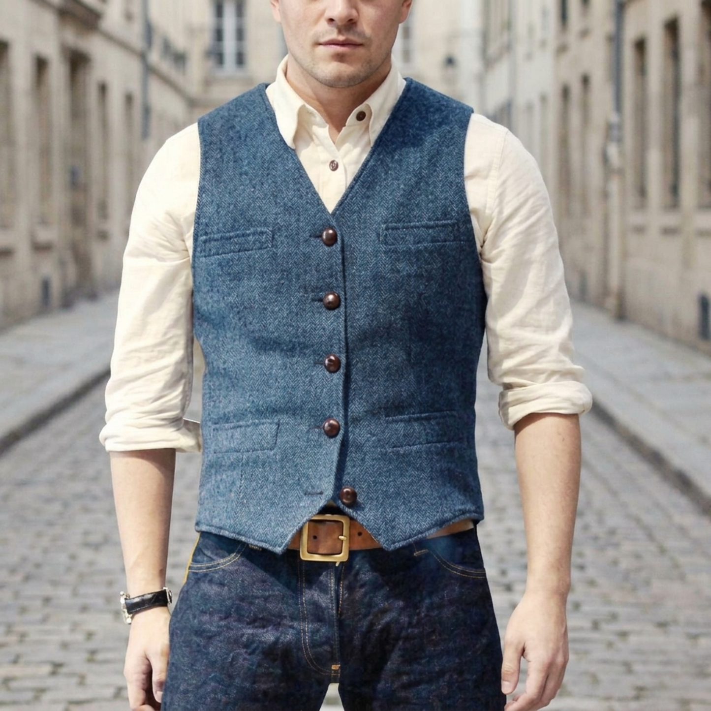 Men's Textured Tweed Waistcoat | Classic V-Neck Tailored Vest for Smart-Casual Style 4