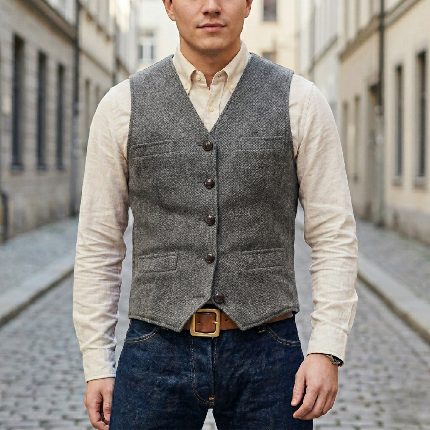 Men's Textured Tweed Waistcoat | Classic V-Neck Tailored Vest for Smart-Casual Style 5